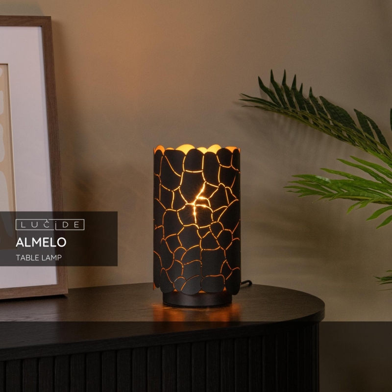 Lucide ALMELO - Stolná lampa - Ø 15 cm - 1xE27 - Čierna